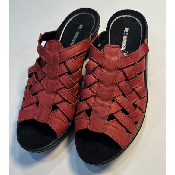 ROMIKA Womens 38 RED LEATHER SLIDE SANDAL Mule Strappy US 7 - Picture 1 of 8